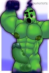 1boy balls bara_tiddies bara_tits big_breasts big_cock big_muscles big_nipples cocokun! facing_forward flexing huge_cock male_breasts male_only muscular_male peashooter_(pvz) penis plant plants_vs_zombies plants_vs_zombies_2:_it's_about_time shadow shadow_creature shadow_peashooter_(pvz) shadow_world taint