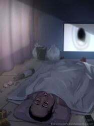 1boy 1futa coming_out_of_screen coming_out_of_tv hi_res highres ikemeru19 phone room sleeping the_ring tv tv_screen yamamura_sadako