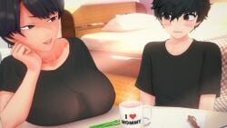 1boy 1girls 3d age_difference big_breasts black_hair female giddora human incest incestuous_desire komi-san_wa_komyushou_desu komi_shousuke komi_shuuko male milf mother_and_son older_woman_and_younger_boy size_difference wife