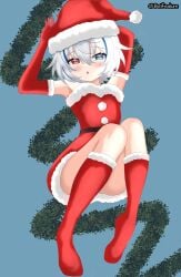 1girls belfedium christmas christmas_clothing christmas_decorations christmas_headwear christmas_outfit female female_focus female_only front_view full_body heterochromia highres indie_virtual_youtuber light-skinned_female light_skin looking_at_viewer merry_christmas nisha_nixyeva short_hair virtual_youtuber white_hair