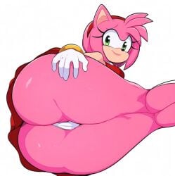 ai_generated amy_rose bare_legs big_ass big_butt fat_ass fur furry furry_only green_eyes looking_at_viewer miniskirt panties pink_body pink_fur presenting_ass smesh_(artist) sonic_(series) sonic_the_hedgehog_(series) thick_thighs thighs