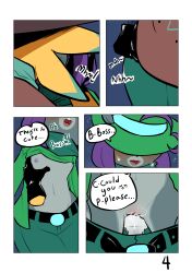 belt blush boobs breasts colored comic comic_page furry gloves line_art mooch_(undertale_yellow) noriap onomatopoeia page_4 panties purple_hair pussy pussy_juice squirrel starlo_(undertale_yellow) sweat text text_bubble undertale undertale_yellow