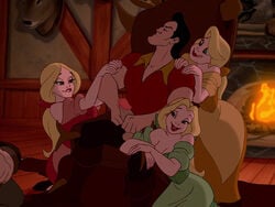 1boy 3girls admiration arm_grab bare_shoulders beauty_and_the_beast_(1991_film) biceps big_penis biting_lip blonde_hair bodybuilder claudette_(red) cleavage closed_eyes clothed detached_sleeves dirtydisneybitches disney disney_villains dress edit erection female fire fireplace gaston hairbow half-closed_eyes hands_on_shoulders kneeling laurette_(yellow) licking_lips lipstick long_hair looking_at_another multiple_girls muscle_worship muscles muscular paulette_(green) penis penis_grab penis_out ponytail shoulder_grab sitting smile straight testicles the_bimbettes the_triplets tongue