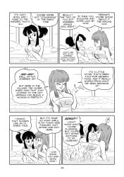 ! 2girls big_breasts black_and_white breast_press breasts chichi comic dragon_ball dragon_ball_super dragon_ball_z funsexydragonball hot_spring monochrome page_14 suno_(dragonball) towel yuri