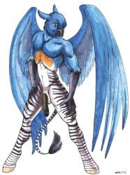 1boy 2003 anthro avian ayame_emaya bird equid equine flaccid flaccid_penis furry gryphon hippogriff hooves hybrid male nipples penis tail testicles wings zebra