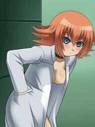 awa bakugan bakugan_battle_brawlers bakugan_new_vestroia blue_eyes breasts jacket lab_coat lab_coat_only labcoat mira_clay mira_fermin mira_firman orange_hair redhead short_orange_hair