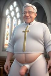 ai_generated ai_penis belly big_penis christianity church clerical_collar cross daddy glasses gordon_the_organist male male_only older_male overweight_male penis penis_out priest smiling solo solo_male stable_diffusion thick_penis underpants underwear weird_penis white_underwear