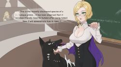 1dog 1girls 1monster blonde_hair clothed_female english english_dialogue english_text female_human/male_feral female_on_feral feral_on_female feral_on_human glynda_goodwitch green_eyes grimm_(rwby) imminent_bestiality pbf113 pengin_shokushu_tsukai rwby sex_ed sex_education speech_bubble weiss_schnee yang_xiao_long zoophilia