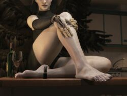 1girls 3d 3d_(artwork) 3d_model bare_legs barefoot black_clothing black_veil blonde_female blonde_hair blonde_hair_female capcom claws crossed_legs cutlery dining_room dining_table dinner dominant dominant_female domination feet feet_on_table female_pervert femdom foot_fetish foot_focus foot_on_table foot_worship gentle_mommy glass_of_wine goth goth_clothing goth_girl hypnosis hypnotized hypnotizing_viewer indoors jewelry leather_clothing leather_pants light-skinned_female looking_at_viewer malesub mother_miranda_(resident_evil) nail_polish napkin no_shoes pale_skin plate presenting_feet resident_evil resident_evil_8:_village romantic romantic_ambiance solo solo_female solo_focus submissive_male tablecloth thick_thighs tights unseen_eyes veil white_skin white_toenail_polish white_toenails wine wine_glass winged_humanoid wings word2