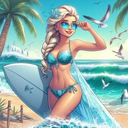 1girls ai_generated beach bikini bra disney disney_princess elsa elsa_(frozen) female female_only frozen_(film) frozen_2 panties top