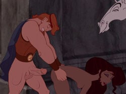 1boy 1girls biceps big_penis bodybuilder dark-skinned_female dark_skin dirtydisneybitches disney female greek_mythology hercules_(character) hercules_(disney) huge_cock light-skinned_male light_skin male megara muscles pegasus pegasus_(hercules) penis straight testicles