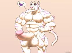 absurd_res anthro balls big_arms big_balls big_pecs big_penis bodily_fluids excessive_genital_fluids excessive_precum felid foreskin foreskin_pull fur furry genital_fluids genitals hi_res huge_balls huge_cock leaking_precum male mammal musclegut muscular musk navel outie_navel pantherine pecs penis precum purple_body purple_fur sweat thedeernoah throbbing throbbing_penis tiger white_body white_fur