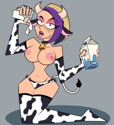 1female 1girls alternate_version_available areola areolae armwear bandage bell bell_collar big_breasts black_collar breasts breasts_out catalyst_(fortnite) collar cow_bell cow_bikini cow_costume cow_ear cow_ears cow_horn cow_horns cow_print cow_print_armwear cow_print_bikini cow_print_panties cow_print_stockings cow_print_thong cow_suit cow_tail ear_piercing female female_only female_solo fortnite fortnite:_battle_royale glass_of_milk holding_glass holding_milk legwear looking_at_viewer mega_milk milk milk_carton mostly_nude nipples open_mouth pink_areola pink_bandage purple_hair red_eyes simple_background simple_shading sitting socks solo solo_female solo_focus tagme tail tongue tongue_out yellow_hair
