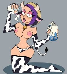 1female 1girls alternate_version_available areola areolae armwear bandage bell bell_collar big_breasts black_collar breasts breasts_out catalyst_(fortnite) collar cow_bell cow_bikini cow_costume cow_ear cow_ears cow_horn cow_horns cow_print cow_print_armwear cow_print_bikini cow_print_panties cow_print_stockings cow_print_thong cow_suit cow_tail ear_piercing female female_only fortnite fortnite:_battle_royale glass_of_milk holding_glass holding_milk legwear looking_at_viewer mega_milk milk milk_carton mostly_nude nipples open_mouth pink_areola pink_bandage purple_hair red_eyes simple_background simple_shading sitting socks solo solo_female solo_focus tagme tail tongue tongue_out yellow_hair