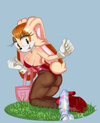 anthro ass basket breasts bunny_costume bunnysuit carrying clothing container costume detached_collar dildo easter eyeshadow female footwear gloves hi_res high_heels holidays kneeling lagomorph legwear leotard leporid lipstick mammal pantyhose polka_dots rabbit rokkerth sega sex_toy sideboob solo sonic_(series) sonic_the_hedgehog_(series) sparkles vanilla_the_rabbit wrist_cuffs