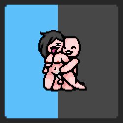 1boy 1boy1girl 1girls 2021 bald balls belly_button black_background black_hair black_pupils blue_background breasts closed_eyes emo erect erect_penis erection eve_(the_binding_of_isaac) female goth hair_covering_eye happy happy_sex isaac_(the_binding_of_isaac) light_skin looking_pleasured male nipples nude on_knees open_mouth penis pixel_art pussy_juice short_hair sprite straight the_binding_of_isaac thrusting thrusting_into_pussy tongue tongue_out two-tone_background vaginal_penetration vaginal_penetration vaginal_sex wet wet_penis wet_pussy