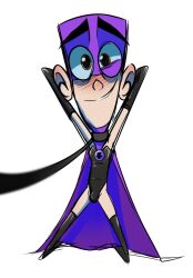 arms_behind_head big_eyes bulge_through_clothing cape fanboy_(character) fanboy_and_chum_chum latex leash male_only mask nickelodeon nicktoon playboy_bunny toony