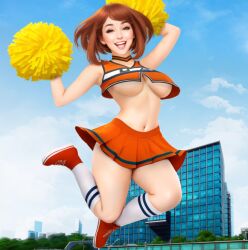 ai_generated boku_no_hero_academia cheerleader cheerleader_outfit cheerleader_uniform my_hero_academia ochako_uraraka solo solo_female u.a._cheerleader_outfit u.a._school_uniform