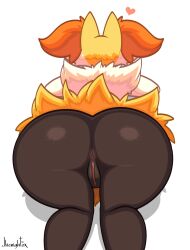 absurd_res anthro anus ass biped braixen female fur genitals heart hi_res jhenightfox nintendo pokemon pokemon_(species) pussy simple_background solo thick_thighs white_background yellow_body