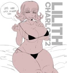 1girls big_ass big_breasts bikini breasts danganronpa danganronpa_2:_goodbye_despair dialogue dialogue_box dialogue_bubble english_dialogue english_text hair_ornament imminent_lesbian_sex lilithcharlott2 monochrome nanami_chiaki open_mouth short_hair sketch spread_pussy sweat text text_box thick_thighs thighs touching_breast vagina voluptuous voluptuous_female