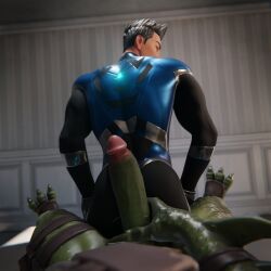 2boys aj_(aj_racer95) aj_racer95 ass bodysuit fortnite gay hybrid_(fortnite) interspecies male/male male_focus male_only penis yaoi