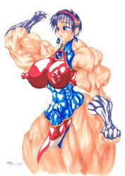 abs athena_asamiya biceps china_dress chinadress chinese_clothes erect_nipples extreme_muscles fingerless_gloves gloves king_of_fighters muscle muscular_female purukogi short_hair snk