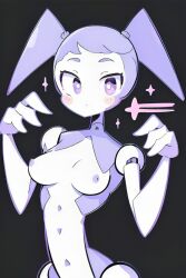 ai_generated curious looking_at_viewer my_life_as_a_teenage_robot pixai purple_eyes purple_hair robot robot_girl robot_humanoid shading simple_background slim_waist small_breasts staring staring_at_viewer taller_female taller_girl three_fingers twintails upper_body white_skin xj-10