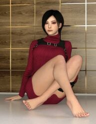 3d 3d_(artwork) ada_wong barefoot booleanvalue capcom elegant female_only legs nail_polish posing red_dress red_nails resident_evil resident_evil_4 short_hair stare toenail_polish