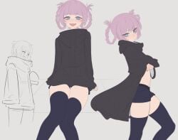 :d anonds31 black_nails blue_eyes call_of_the_night clothed coat eyeshadow female female_focus female_only flat_chest lewd nanakusa_nazuna pale_skin pigtails pink_hair short_shorts small_breasts solo solo_focus tagme thighs yofukashi_no_uta