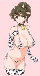 1girls 2022 big_breasts brunette bulging_breasts chinpokonyan cow_bikini cow_ears cow_girl cow_horns curvaceous curvy_body curvy_female curvy_figure female_only gloves looking_at_viewer original original_character ponytail stockings thong voluptuous_female