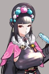 1girls big_breasts big_dildo black_hair breasts clothed clothed_female deepthroat dildo dildo_gag dildo_mask female genshin_impact huge_breasts large_breasts mask red_eyes rod.wel yun_jin_(genshin_impact)