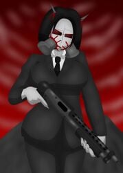 1girls 2022 black_clothing black_hair blood clothed female grey_background grey_body grey_skin gun madness_combat madness_combat_(series) mag_agent_(madness_combat) mag_agent_torture magalnik red_glasses red_sky rule_63 shotgun tagme torture_(madness_combat) weapon