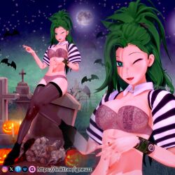 abby_(igneuzz) bat beetlejuice beetlejuice_(character) big_breasts black_boots black_tie breasts genderswap_(mtf) green_eyes green_hair igneuzz light-skinned light-skinned_female light_skin long_hair rule_63 stockings tagme thick_thighs thighs tie