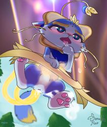 blue_eyes blue_fur bread draw&nap drooling feline league_of_legends paws riot_games yuumi_(lol)