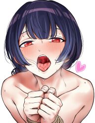 1girls bondage female female_only heart idolmaster indigo_hair nakamura_rohane red_eyes solo the_idolm@ster tied_up tongue tongue_out