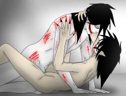 1boy 1girls bethany bethanygamemaster black_hair blood breasts creepypasta female jeff_the_killer long_hair male missionary_position nude pale_skin penetration penis pussy serial_killer sex smile spread_legs straight vampire wet