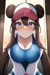 1girls ai_generated blue_eyes breasts brown_hair bust_portrait female game_freak huge_breasts light-skinned_female light_skin long_hair looking_at_viewer nai_diffusion nintendo pokemon pokemon_bw2 rosa_(pokemon) smile solo solo_female stable_diffusion sweat sweaty_body twin_buns twintails