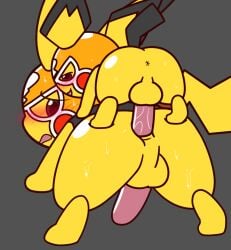 <3_eyes 00freeze00 anal anal_sex animal_genitalia animal_penis animated anus ass backsack balls blush bodily_fluids clothing cosplay_pikachu cosplay_pikachu_(costume) cum cum_in_ass duo gay generation_1_pokemon generation_2_pokemon genital_fluids genitals heart_eyes male male/male nintendo non-human orgasm perching_position perineum pichu pikachu pikachu_libre pokemon pokemon_(species) sex size_difference small_dom_big_sub smile sweat tongue tongue_out video_games yaoi