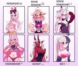 6girls akumi angel_girl boob_window bunny_girl bunnysuit catgirl clothed cute demon_girl dog_girl dya_rikku_(vtuber) franek89 fringe indie_virtual_youtuber inner_sideboob long_hair momotexx_(vtuber) multiple_girls oni petite red_skin scar scars shirt sideboob squchan_(vtuber) teenager underboob virtual_youtuber vyugen white_hair yellow_eyes yenko yourbuddyaxel yuniiho_(character)