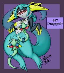 anthro anthrofied bernardol22 breasts dragapult female female/female generation_8_pokemon genitals group hi_res hitori09 lorekeeper_zinnia male nintendo nipples nude pokemon pokemon_(species) pokemorph pussy shiny_pokemon transformation trio video_games