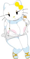 big_areola big_breasts big_nipples bottomless bottomless_skirt breasts_bigger_than_head covered_nipples dream-cassette dress erect_nipples erect_nipples_under_clothes hello_kitty hello_kitty_(character) hello_kitty_(series) hoshime huge_areolae huge_breasts huge_nipples kitty_white mob_face nipple_bulge nipple_slip pussy sanrio skirt transparent_background upskirt wardrobe_malfunction yellow_nose