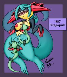 anthro anthrofied bernardol22 breasts dragapult female female/female generation_8_pokemon genitals group hi_res hitori09 lorekeeper_zinnia nintendo nipples nude pinup pokemon pokemon_(species) pokemorph pose pussy shiny_pokemon transformation trio video_games