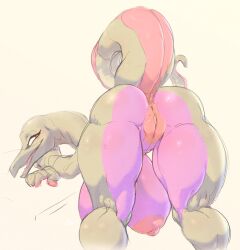 animal_genitalia anthro ass big_breasts breasts cloaca diagamon female generation_7_pokemon genitals huge_breasts hyper hyper_breasts looking_at_viewer nintendo nipples non-mammal_breasts non-mammal_nipples pokemon pokemon_(species) presenting presenting_cloaca presenting_hindquarters raised_tail salazzle solo vertical_cloaca video_games white_body