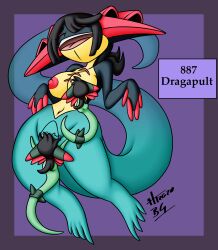 anthro anthrofied bernardol22 breasts dragapult female female/female generation_8_pokemon genitals group hi_res hitori09 lorekeeper_zinnia nintendo nipples nude pinup pokemon pokemon_(species) pokemorph pose pussy shiny_pokemon transformation trio video_games