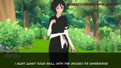 1boy 1girls 3d animated bakura's_place bleach blowjob cum_in_mouth exposed_breasts hands_behind_head kuchiki_rukia rukia_kuchiki sound tagme topless_male video