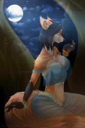 1girls belly_dancer belly_dancer_outfit black_hair dancer dancer_outfit fox_ears fox_girl fox_tail furry furry_only harem_girl harem_outfit harem_pants jewelry large_breasts orange_fur original original_character see-through_clothing tfc white_fur