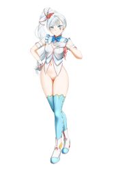 absurd_res blue_eyes boots bottomless bowtie braid gloves idol kimmy77 long_hair looking_at_viewer nude nude_female ribbon ribbons rwby scar smile smiling smiling_at_viewer solo solo_female thighhighs third-party_edit transparent_background weiss_schnee white_hair