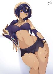 almost_naked alternate_version_available big_ass big_breasts big_butt big_hips candace_(genshin_impact) dark-skinned_female genshin_impact heterochromia thick yu-ta