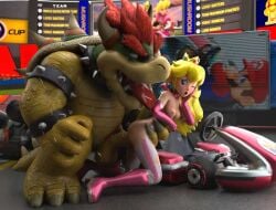 1boy 1girls 3d anthro blonde_hair blue_eyes boots bowser clothing elbow_gloves female handwear heroine_and_antagonist hsfrx human interspecies jumpsuit kart long_hair long_nipples male mario_(series) mario_kart mario_kart_8 mario_kart_stadium nude_female pale_skin princess_peach sex_from_behind small_breasts small_nipples thighhighs_under_boots uncensored vehicle