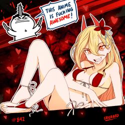 1girls blonde_hair chainsaw_man cleavage demon_girl demon_horns female female_only heels light-skinned_female mappa power_(chainsaw_man) sharp_teeth shounen_jump sideboob source_request srgrafo underwear